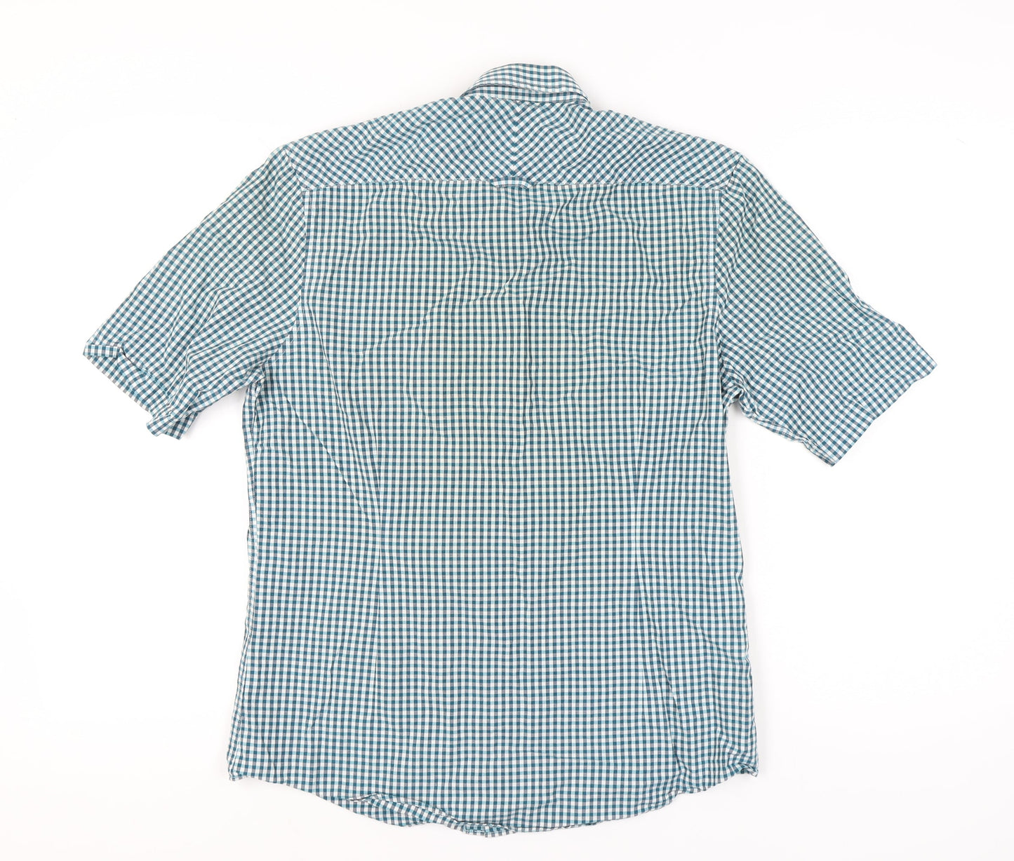 Farah Vintage Men's Blue Check Slim Fit Short Sleeve Shirt L