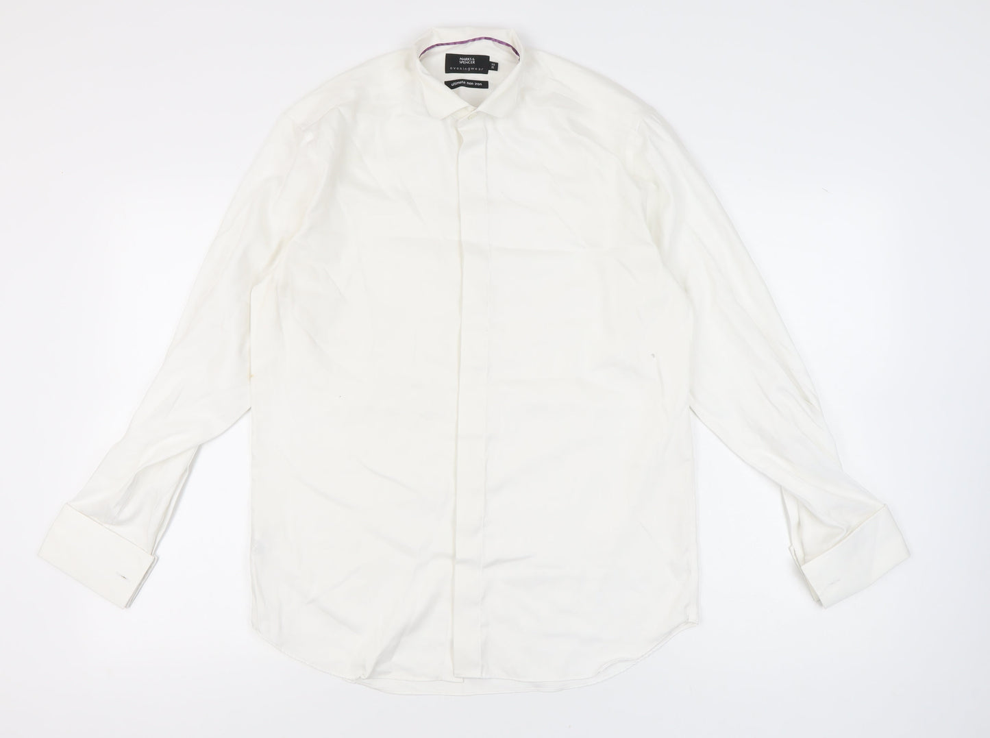 Marks & Spencer Men’s White Cotton Long Sleeve Formal Dress Shirt 15in 38cm