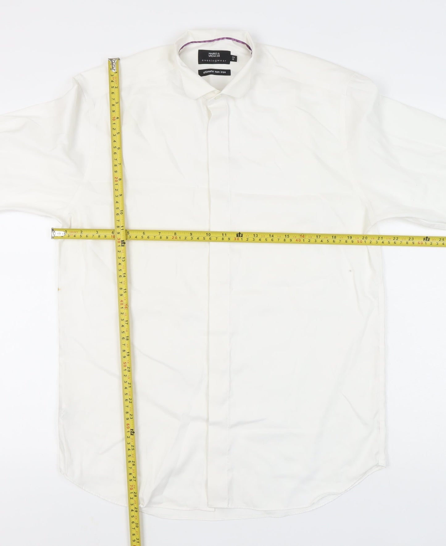 Marks & Spencer Men’s White Cotton Long Sleeve Formal Dress Shirt 15in 38cm