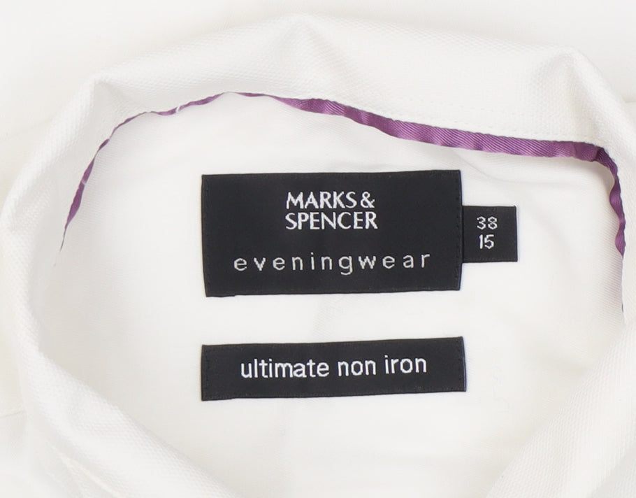 Marks & Spencer Men’s White Cotton Long Sleeve Formal Dress Shirt 15in 38cm