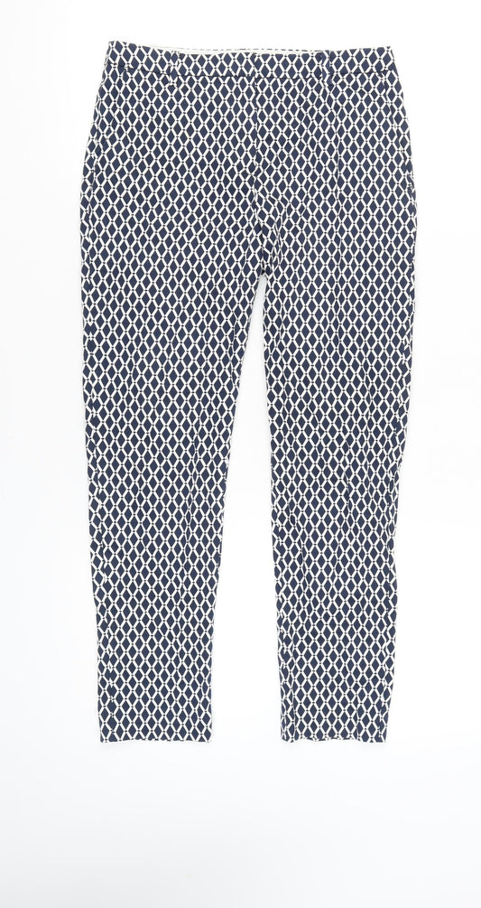 H&M Womens Blue Geometric Print Slim Fit Chino Trousers Size 10