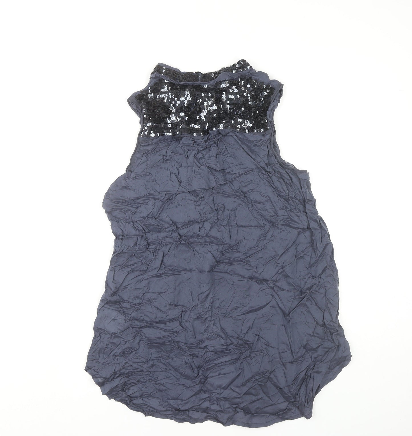 Cream Womens Blue Sequin Collar Sleeveless Blouse Size 14