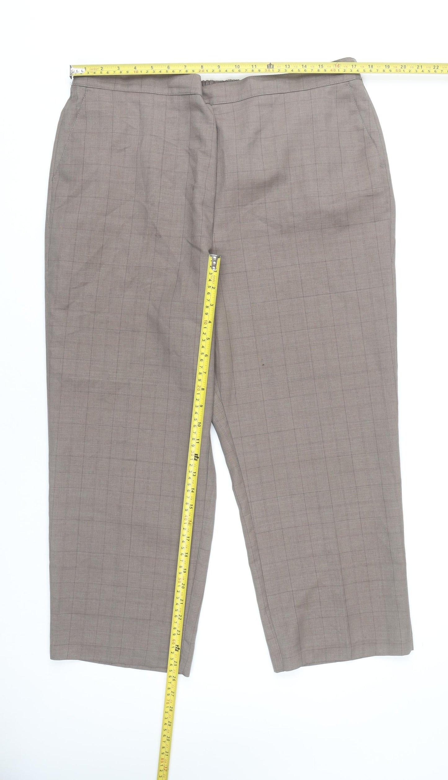BHS Women’s Petites Brown Check Trousers Size 18 Elastic Waist