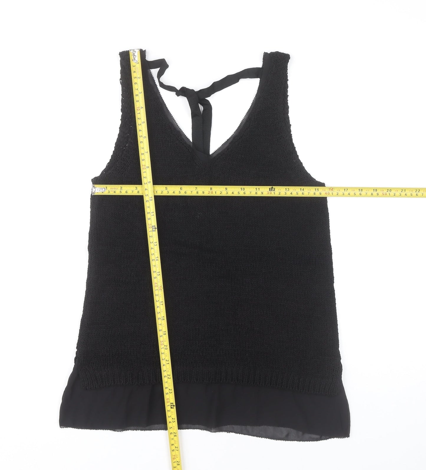 Next Women's Black Knit Tank Top Size S V-Neck Bow Detail