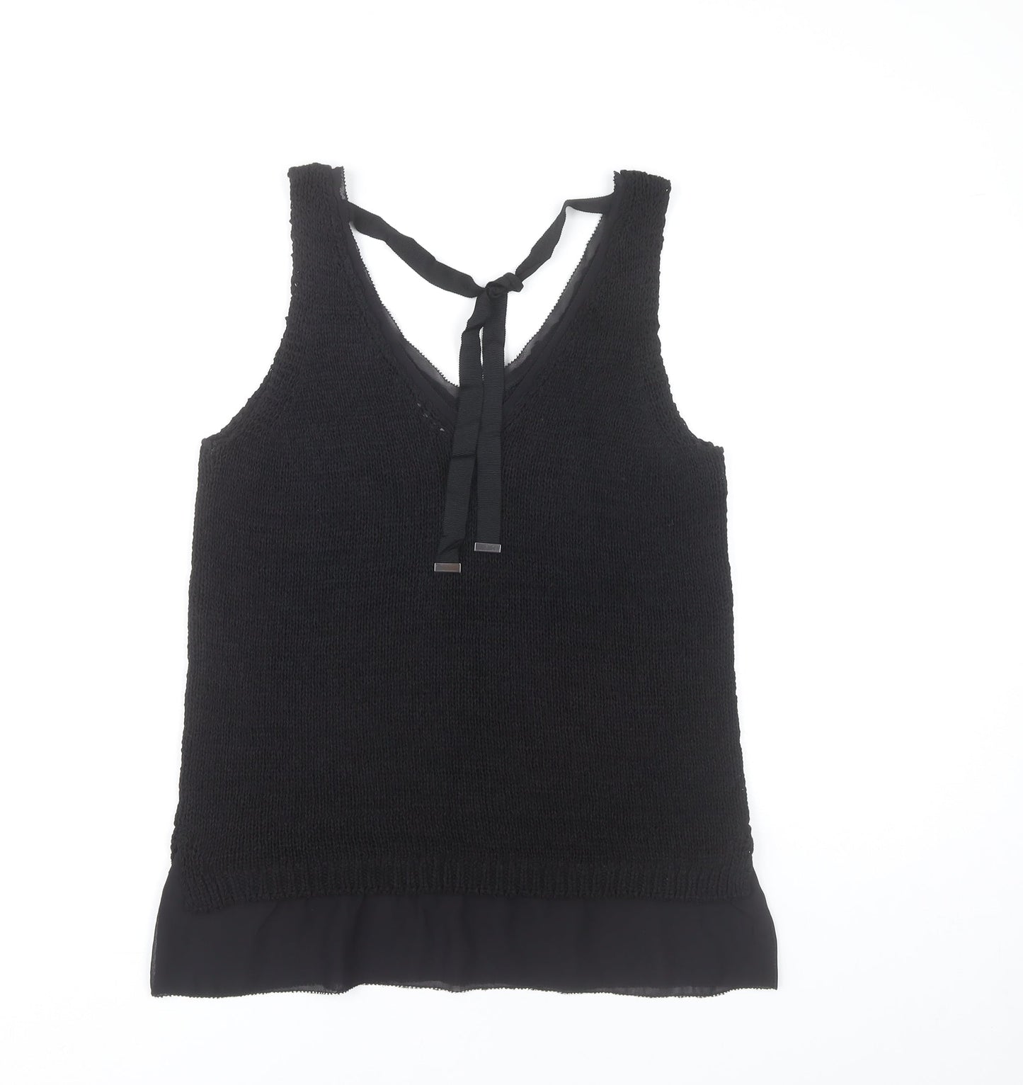 Next Women's Black Knit Tank Top Size S V-Neck Bow Detail