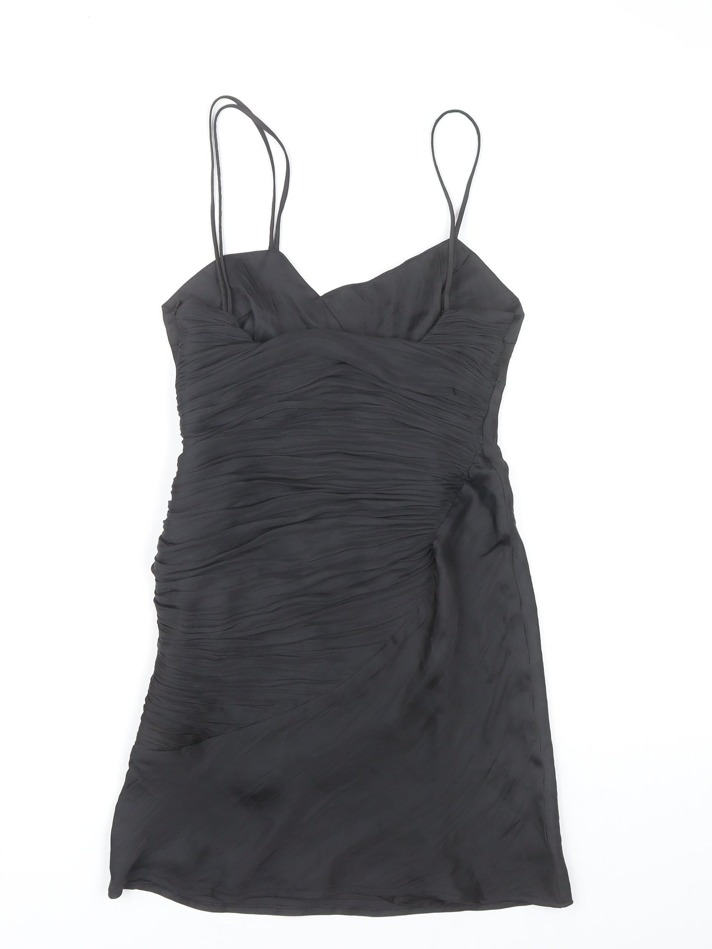 Zara Women Black XS Bodycon Ruched Strappy Cocktail Dress