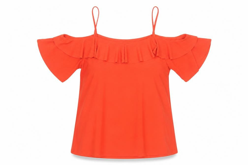New Look Womens Red Cold Shoulder Ruffle Blouse UK 12