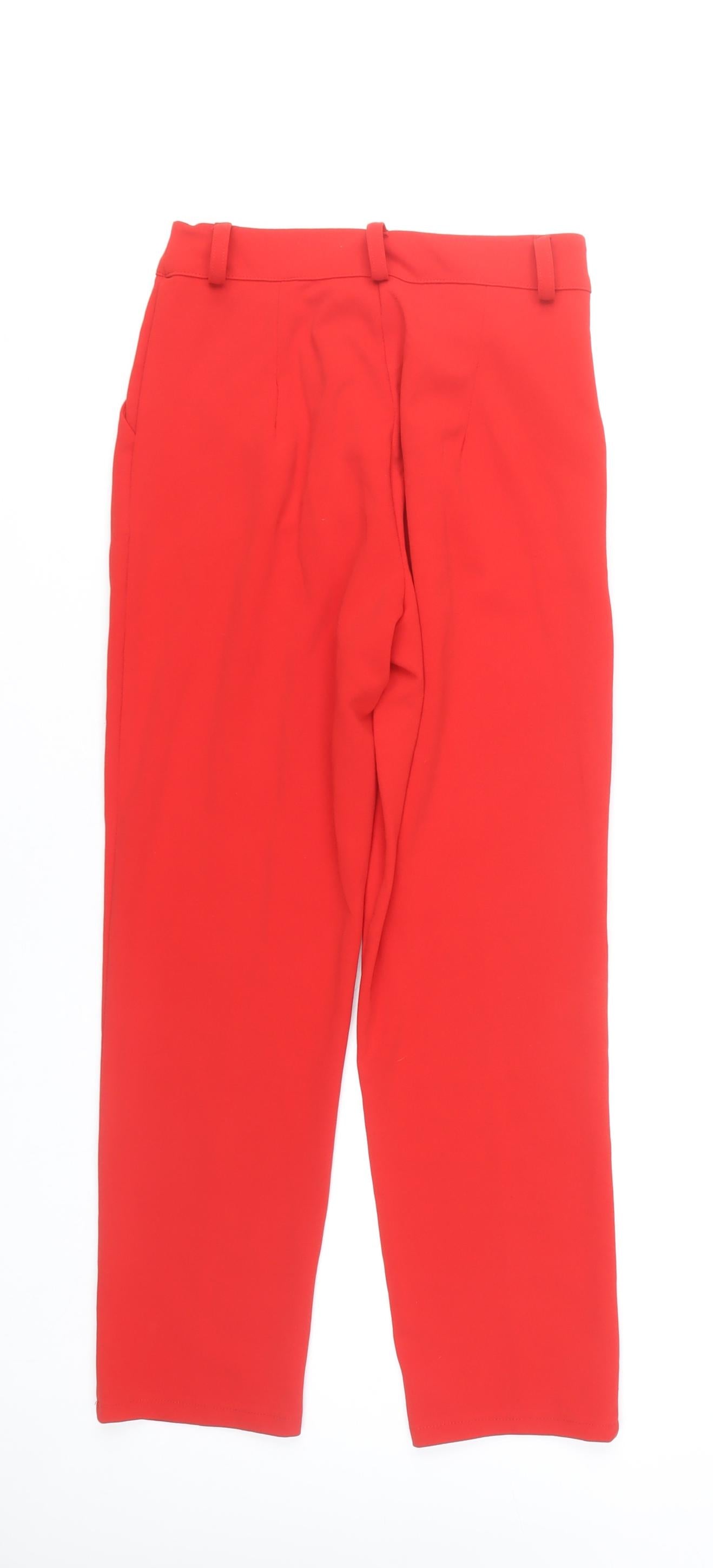 Boohoo Women’s Red High Rise Pleated Straight Trousers UK 6