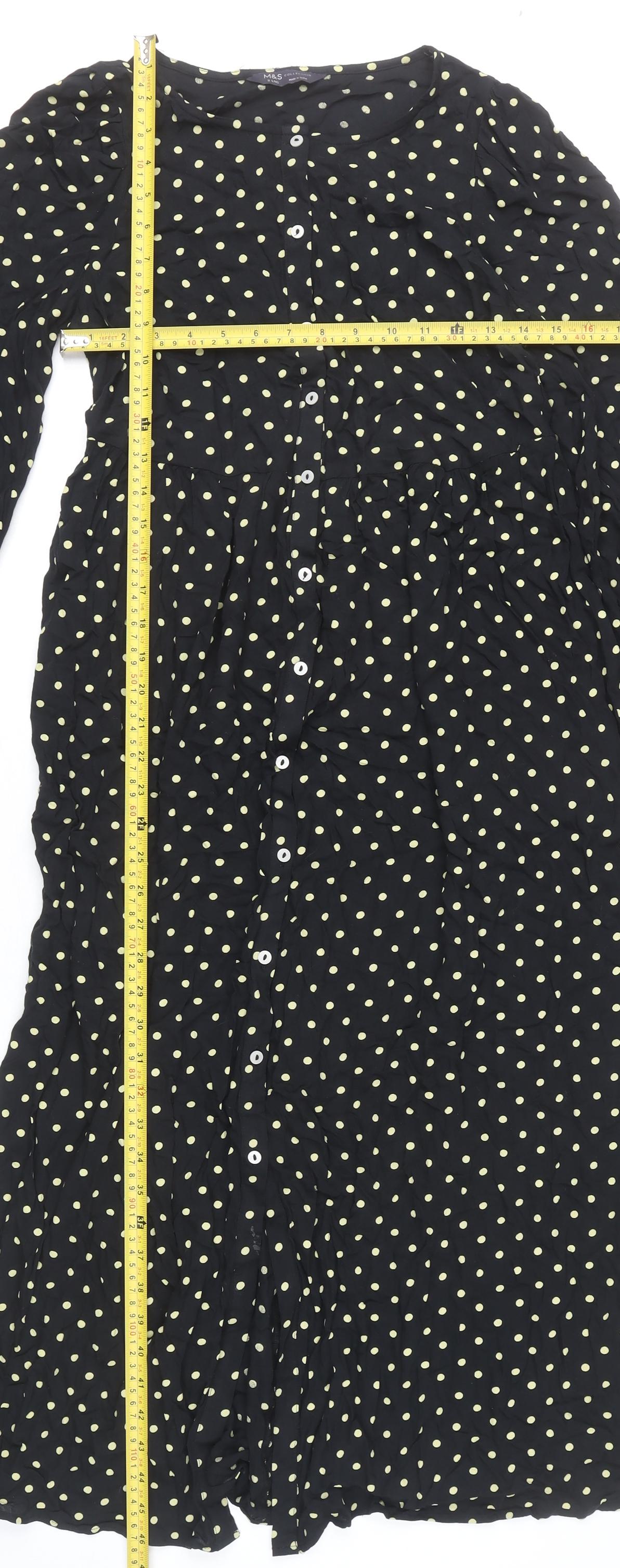 Marks and Spencer Women’s Black Polka Dot Long Shirt Dress Size 8