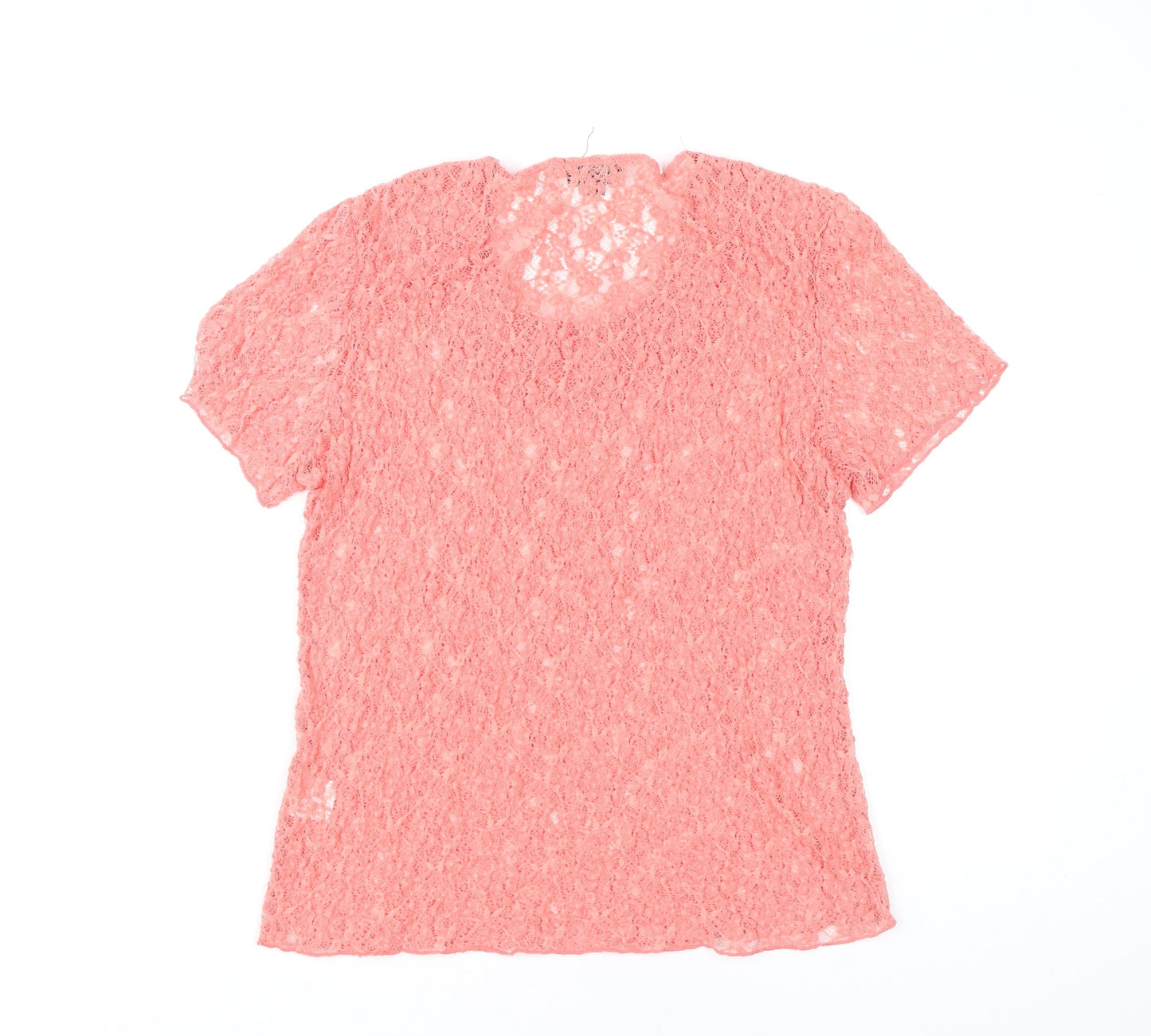 Casamia Women’s Pink Lace Scoop Neck Blouse S Short Sleeve