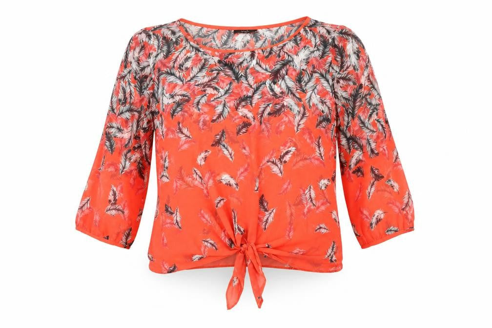 Wallis Women’s Red Feather Print Tunic Blouse Size M