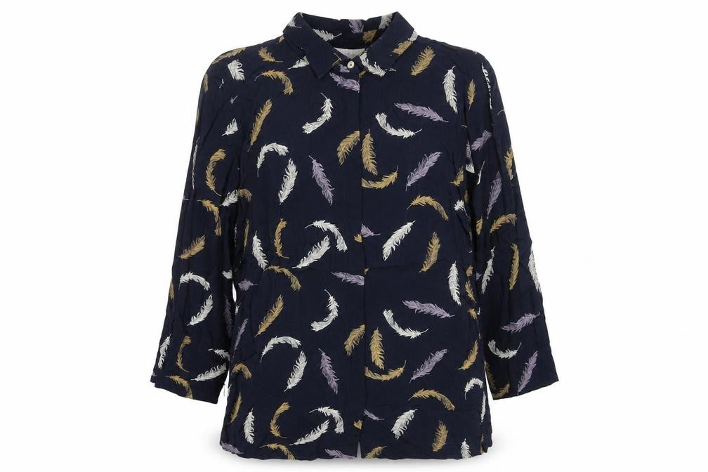 Adini Women Blue Feather Print Viscose Tunic Blouse M