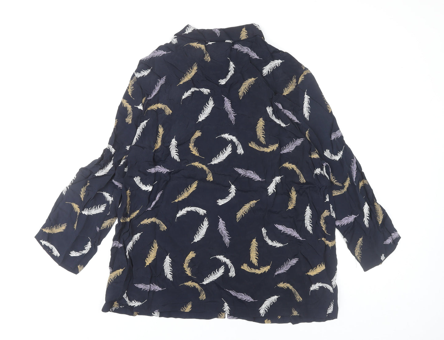Adini Women Blue Feather Print Viscose Tunic Blouse M
