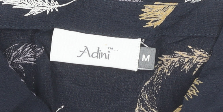 Adini Women Blue Feather Print Viscose Tunic Blouse M