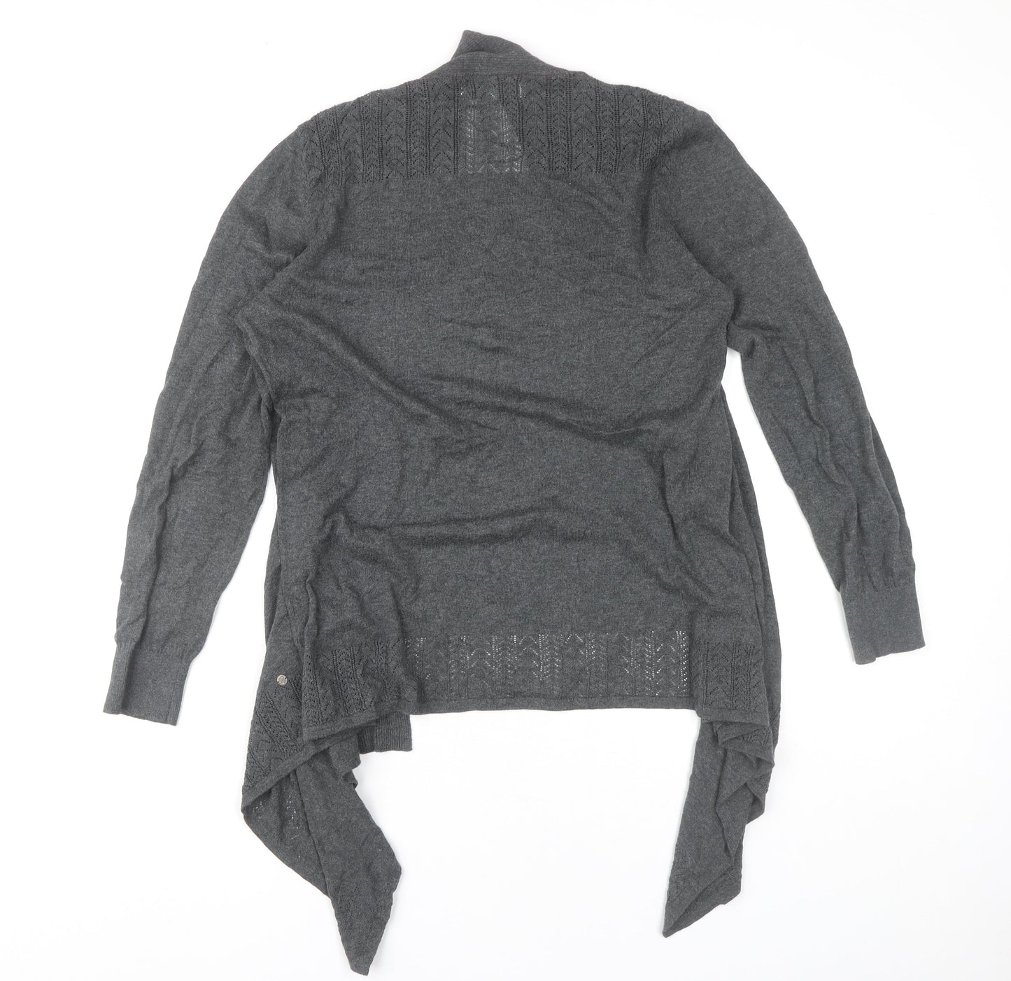Dickins & Jones Womens Grey Cotton Cardigan Size M Open Knit Long Sleeve