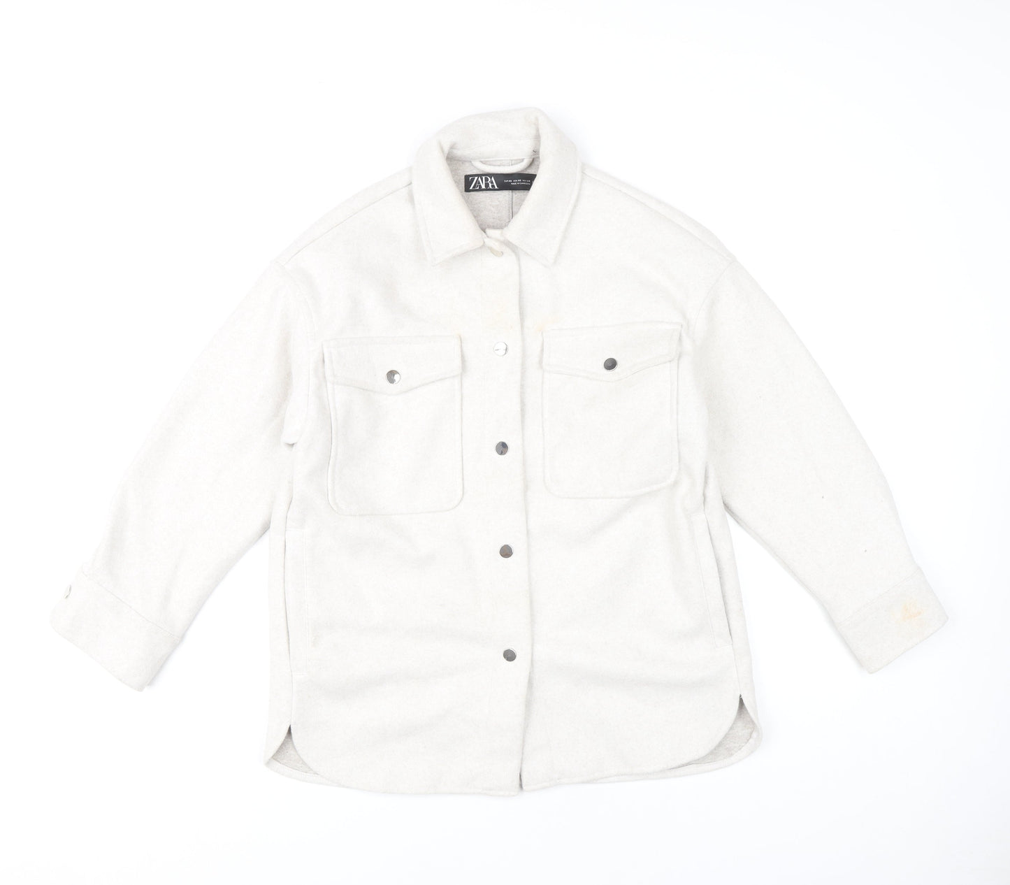 Zara Women Ivory XS Basic Jacket Button Front Polyester