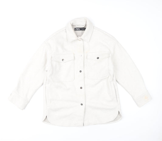 Zara Women Ivory XS Basic Jacket Button Front Polyester