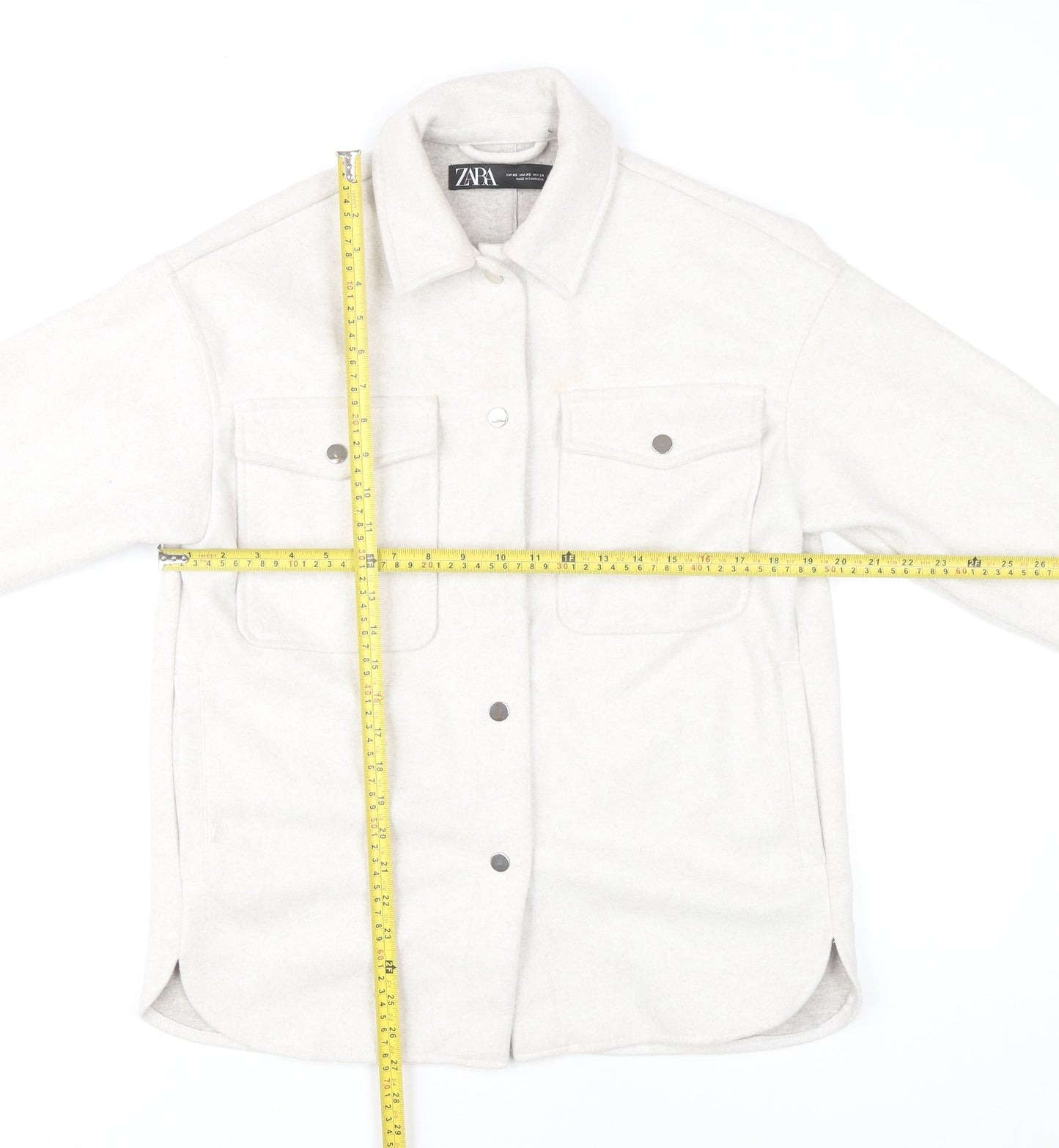 Zara Women Ivory XS Basic Jacket Button Front Polyester