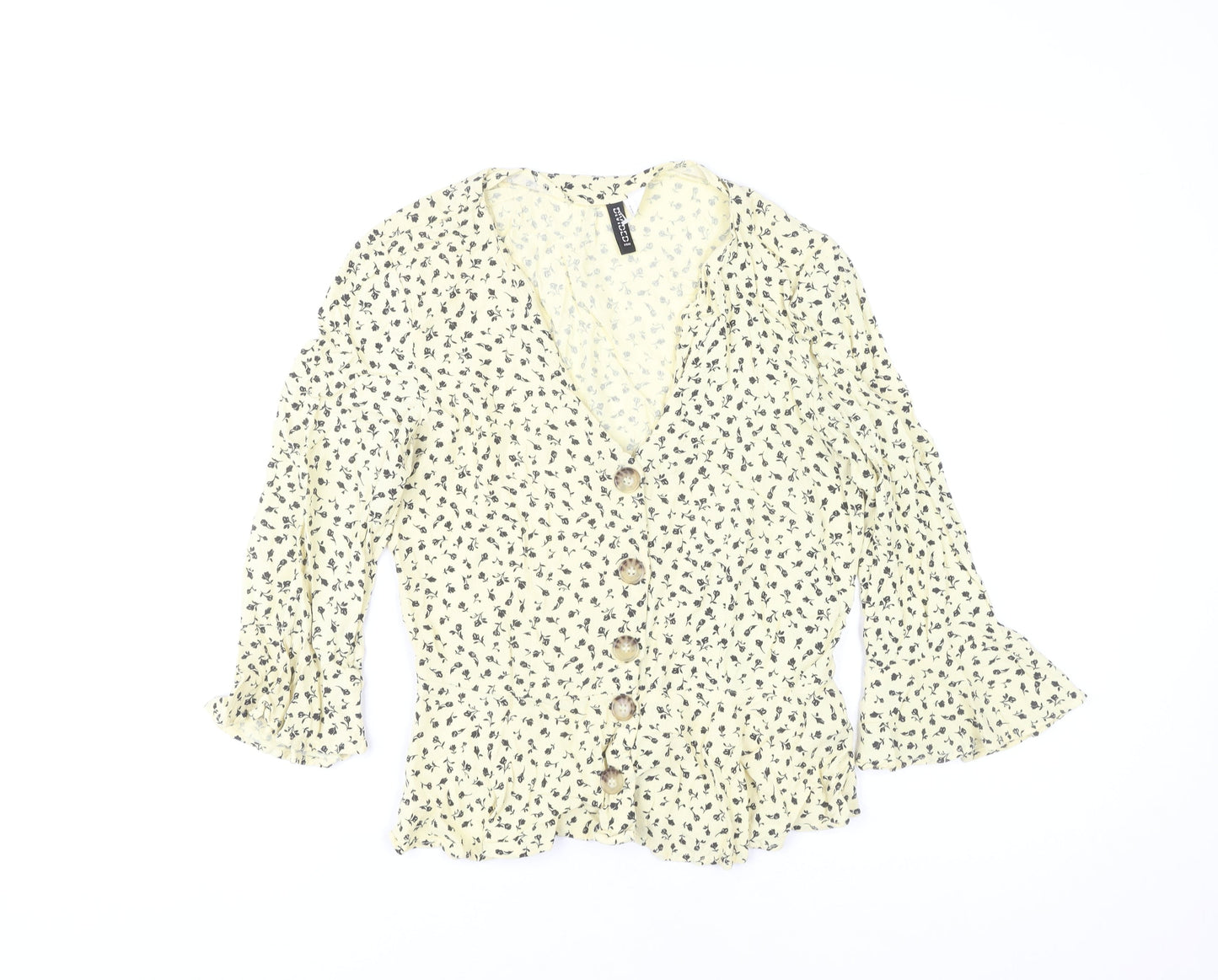 H&M Women Beige Floral Button Tunic Blouse Size 8 Viscose