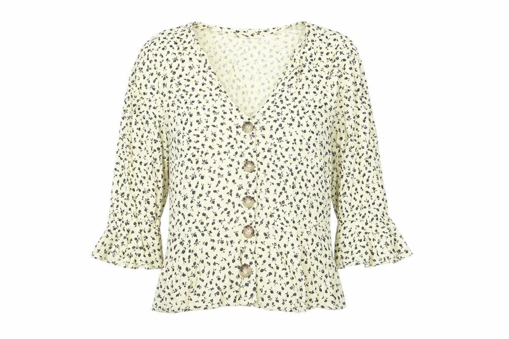 H&M Women Beige Floral Button Tunic Blouse Size 8 Viscose