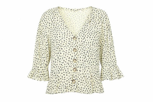 H&M Women Beige Floral Button Tunic Blouse Size 8 Viscose