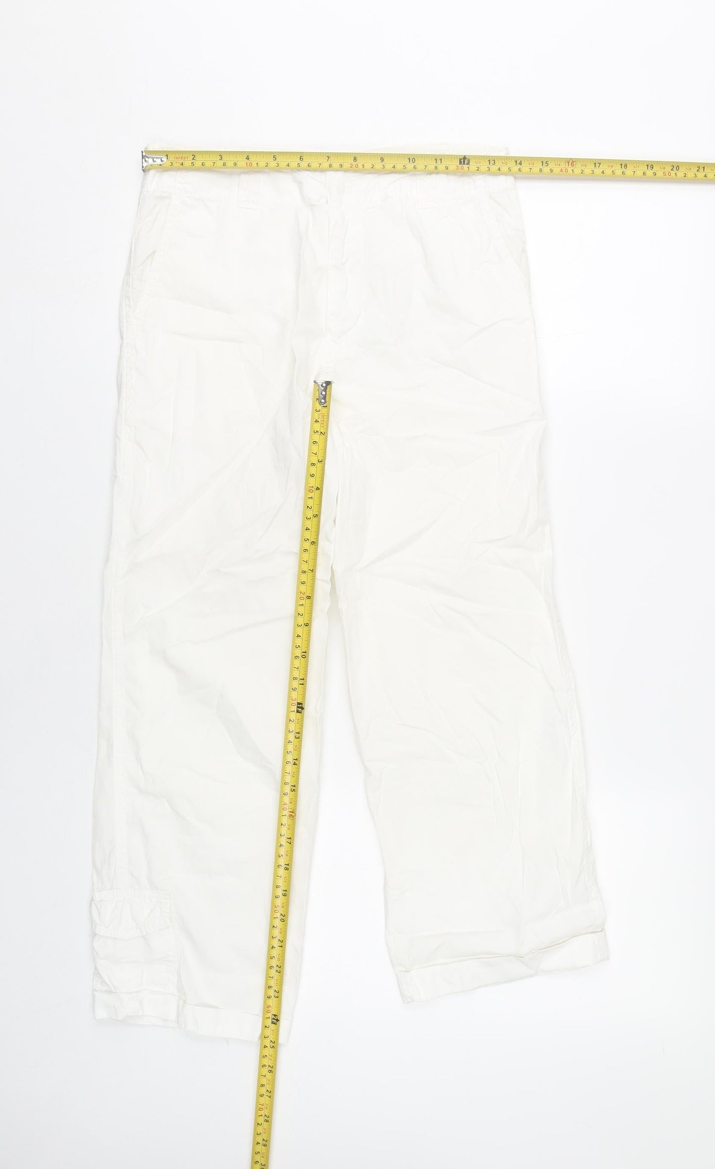 Topshop Womens White Cargo Straight Cotton Trousers Size 6