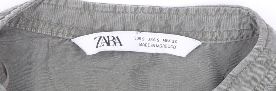 Zara Women's Green Lyocell Button-Up Tunic Shirt S Long Sleeve