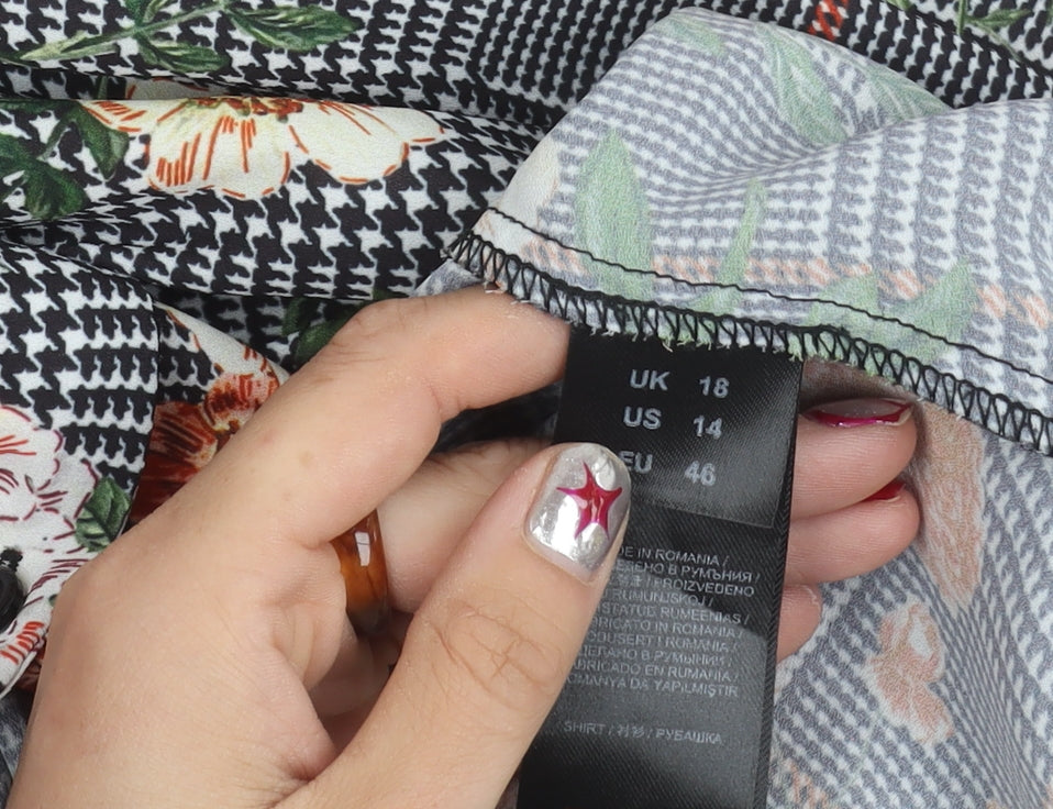 Simply Be Womens Multicoloured Floral Check Tunic Button-Up Shirt Size 18