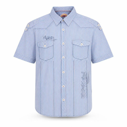 Next Men’s Blue Striped Short Sleeve Cotton Button-Up Shirt L