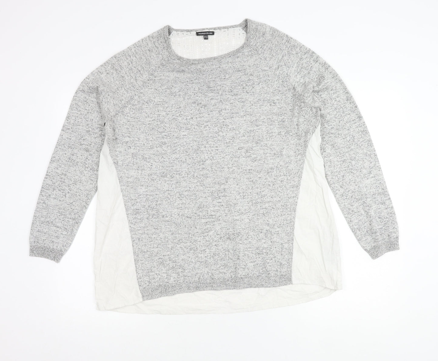 Warehouse Women’s Grey Cotton Blend Long Sleeve Tunic Blouse UK 16