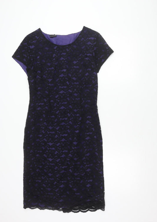 Occasions Women’s Purple Black Lace Sheath Dress Size 12