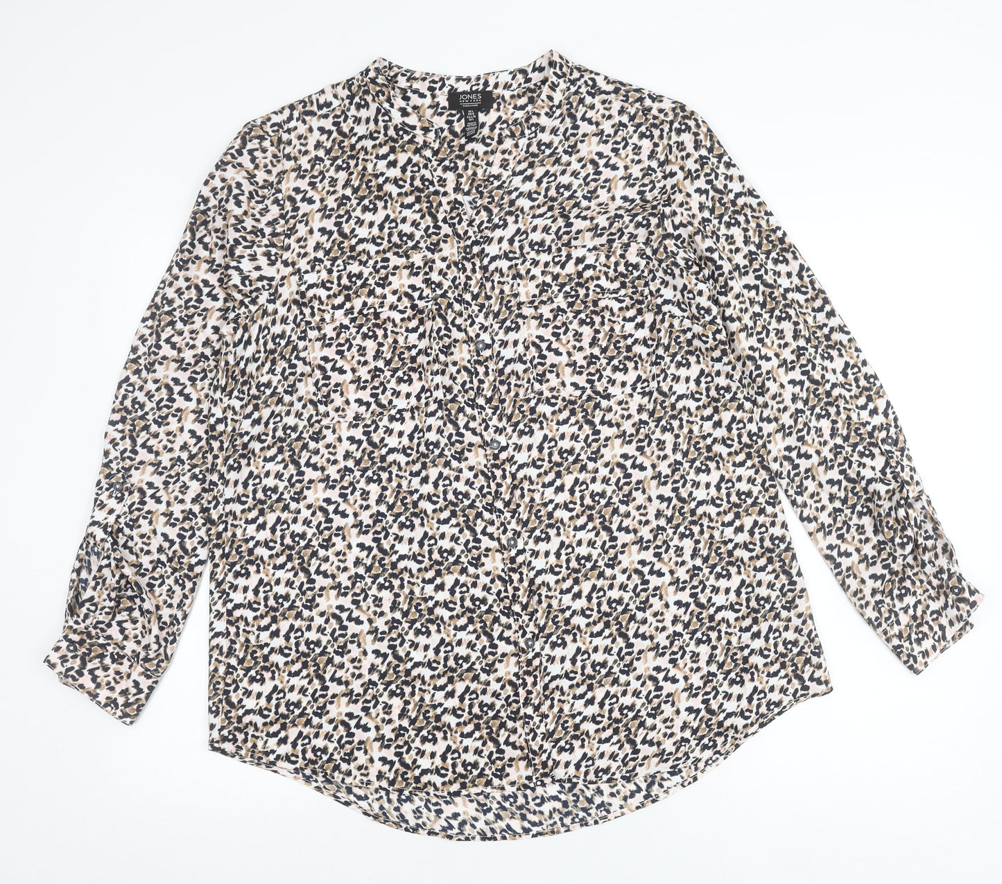 Jones New York Womens Multicoloured Animal Print Blouse Size L Long Sleeve
