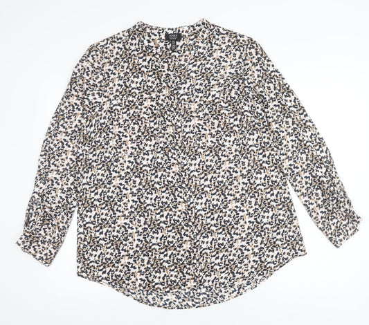 Jones New York Womens Multicoloured Animal Print Blouse Size L Long Sleeve