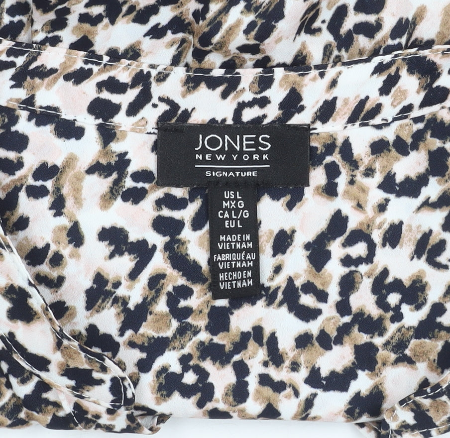 Jones New York Womens Multicoloured Animal Print Blouse Size L Long Sleeve