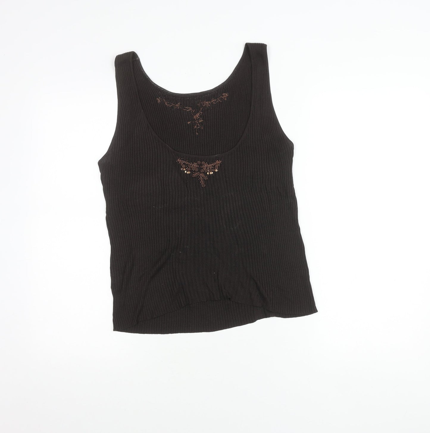 Jigsaw Womens Black Silk Beaded Sequin Tank Top Size L