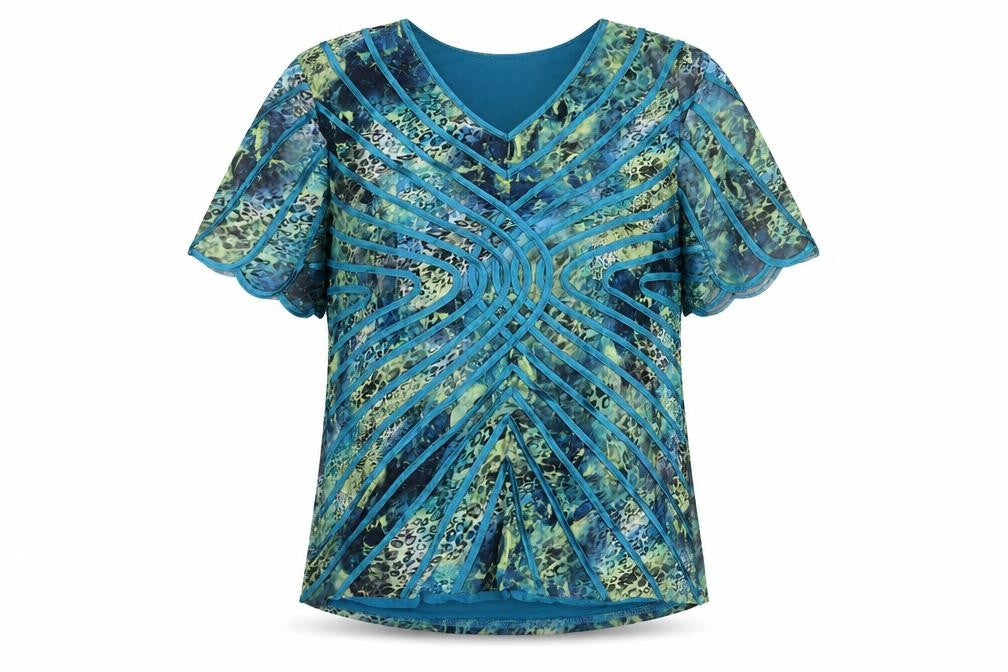 Bellina Womens Multicoloured Size 18 Tunic Blouse V-Neck Flutter Sleeve