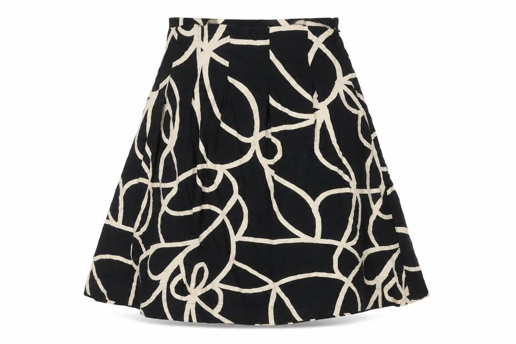 Masai Women’s Black Beige Geometric Midi A-Line Cotton Skirt S