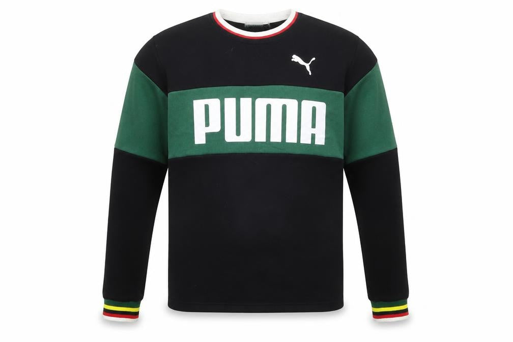 Puma Mens Black Green Logo Sweatshirt M Crew Neck Long Sleeve