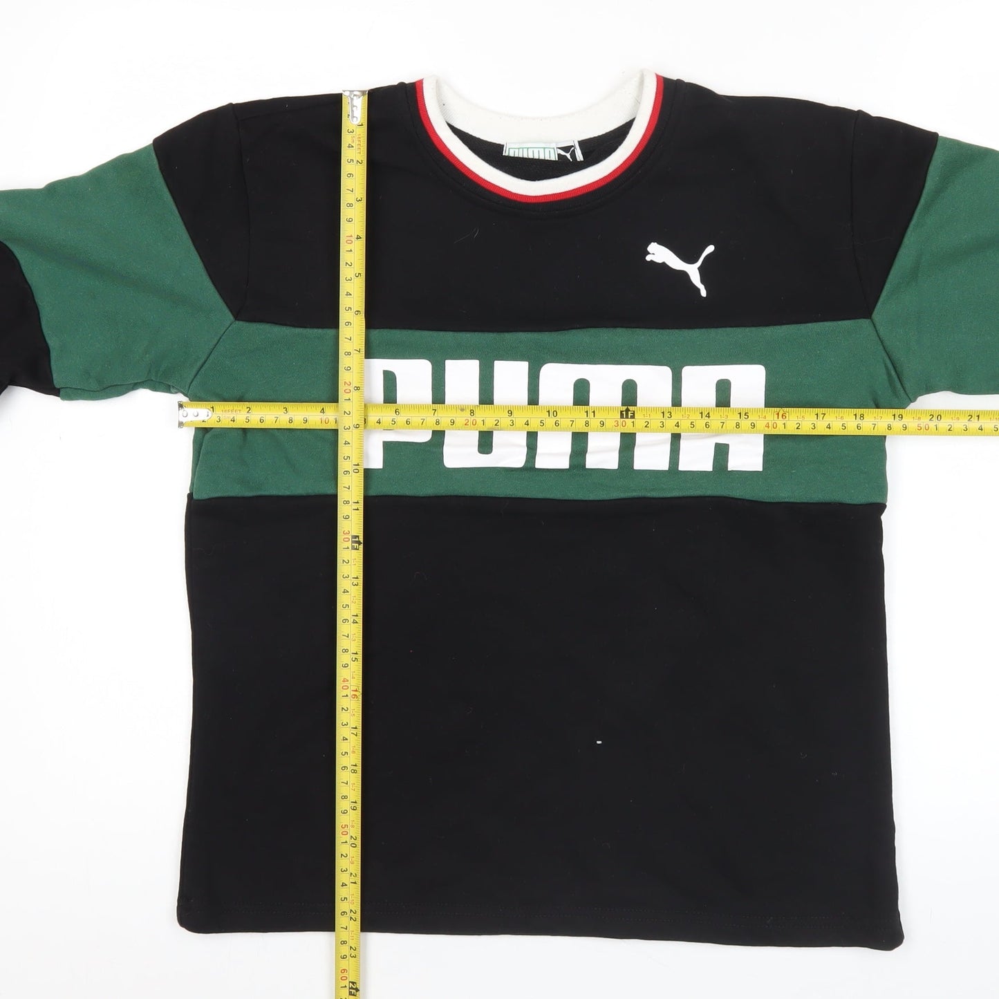Puma Mens Black Green Logo Sweatshirt M Crew Neck Long Sleeve