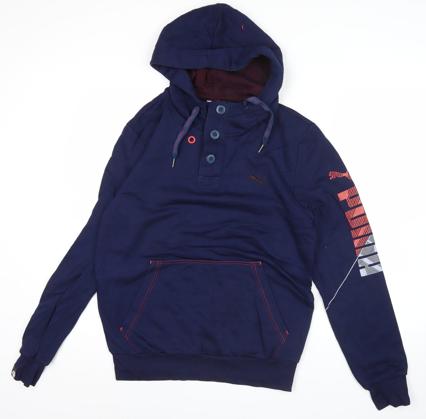 Puma Mens Blue Henley Hoodie Medium Sports Graphic Print
