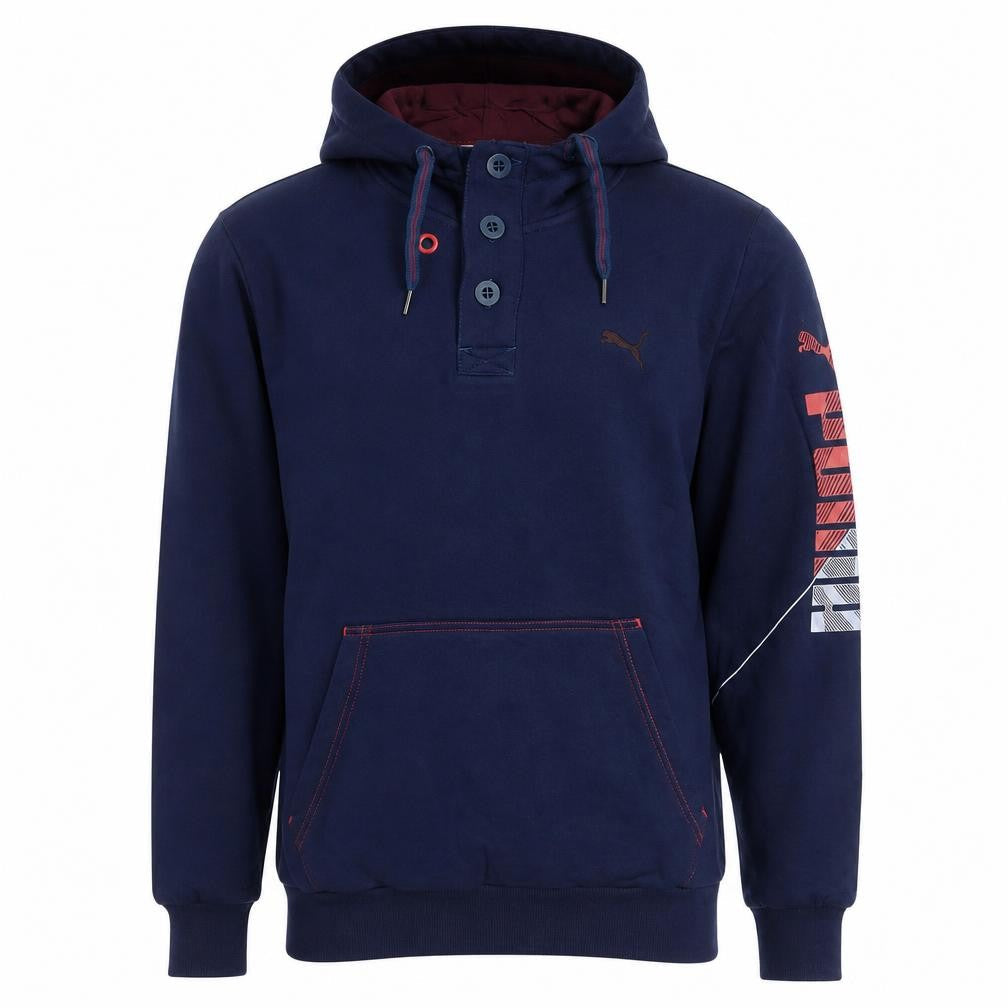 Puma Mens Blue Henley Hoodie Medium Sports Graphic Print