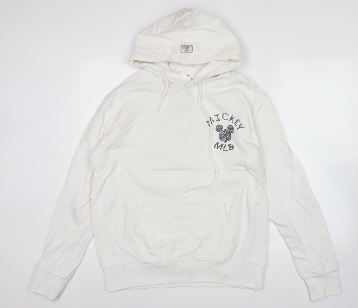 MLB Men’s White Pullover Hoodie M Mickey Mouse Graphic Cotton