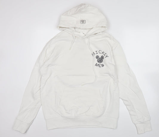 Preloved MLB Men’s White Pullover Hoodie M Mickey Mouse Graphic Cotton - Front