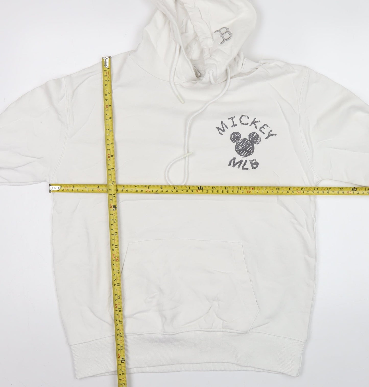 MLB Men’s White Pullover Hoodie M Mickey Mouse Graphic Cotton