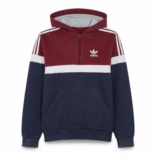 Adidas Boys Red Blue Colourblock Pullover Hoodie 15-16 Years 1/2 Zip