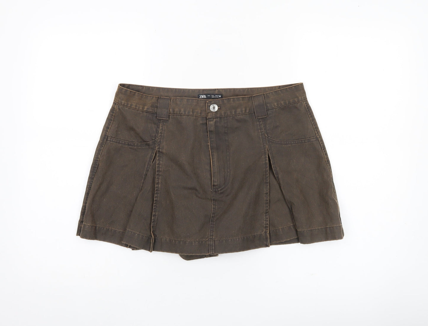 Zara Women Brown Cargo Skort L Short Casual Cotton Pockets