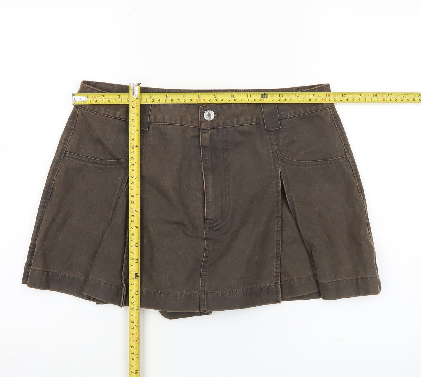 Zara Women Brown Cargo Skort L Short Casual Cotton Pockets
