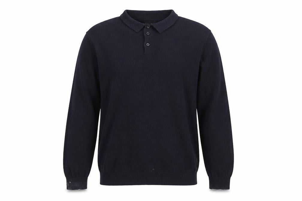 Jeff & Co Mens Black Cotton Collared Pullover Jumper L Long Sleeve