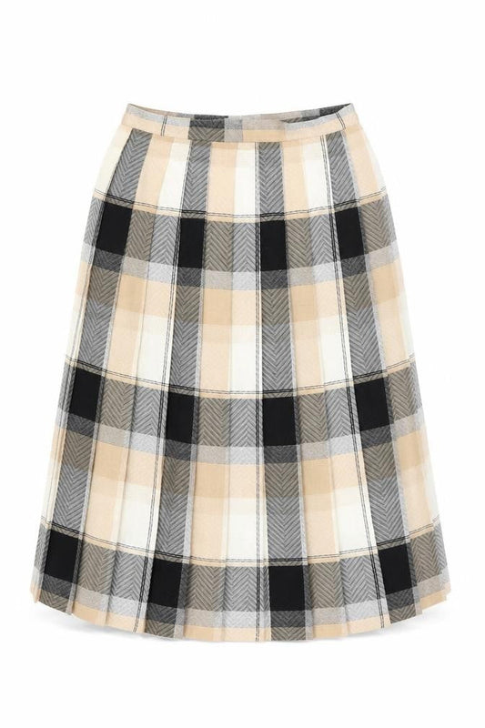 Marks & Spencer Women Beige Plaid Pleated Midi Skirt Size 12