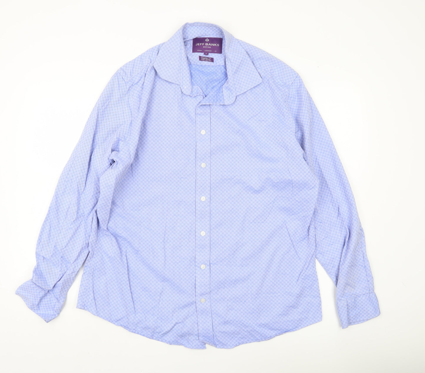 Jeff Banks Men's Blue 17 Tailored Fit Geometric Cotton Shirt